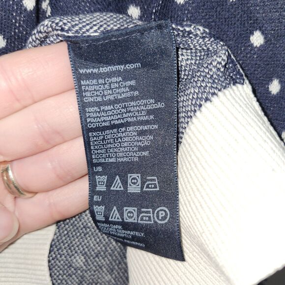 Tommy Hilfiger Women’s L Navy Polka Dot Sweater 100% Pima Cotton Back Buttons - Picture 4 of 4